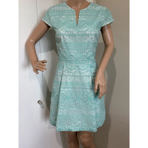 Women's Cynthia Steffe Aqua Mint White Lace Mini Dress Size 4 v-neck side zip